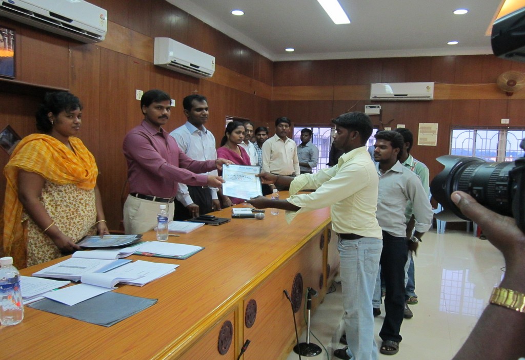 COURSE COMPLETION CERTICATES ISSUED BY Mr. VEERARAGAVA RAO I.A.S THIRUVALLUR DISTRICT COLLECTOR TO OUR CANDIDATES IN THE PRESENCE OF Mr. SHANMUGAM C.E.O ON 30.11.2012